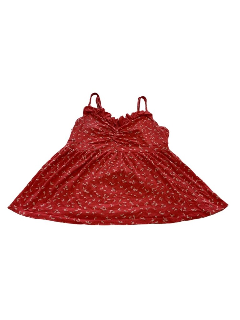 Torrid Red Bird Print Ruffle Babydoll Top Cottagecore Coquette Camisole Cami Siz